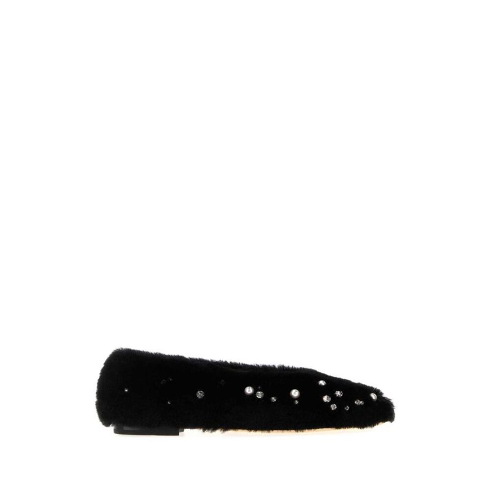 Jimmy Choo Women Black Fur Margot Ballerinas